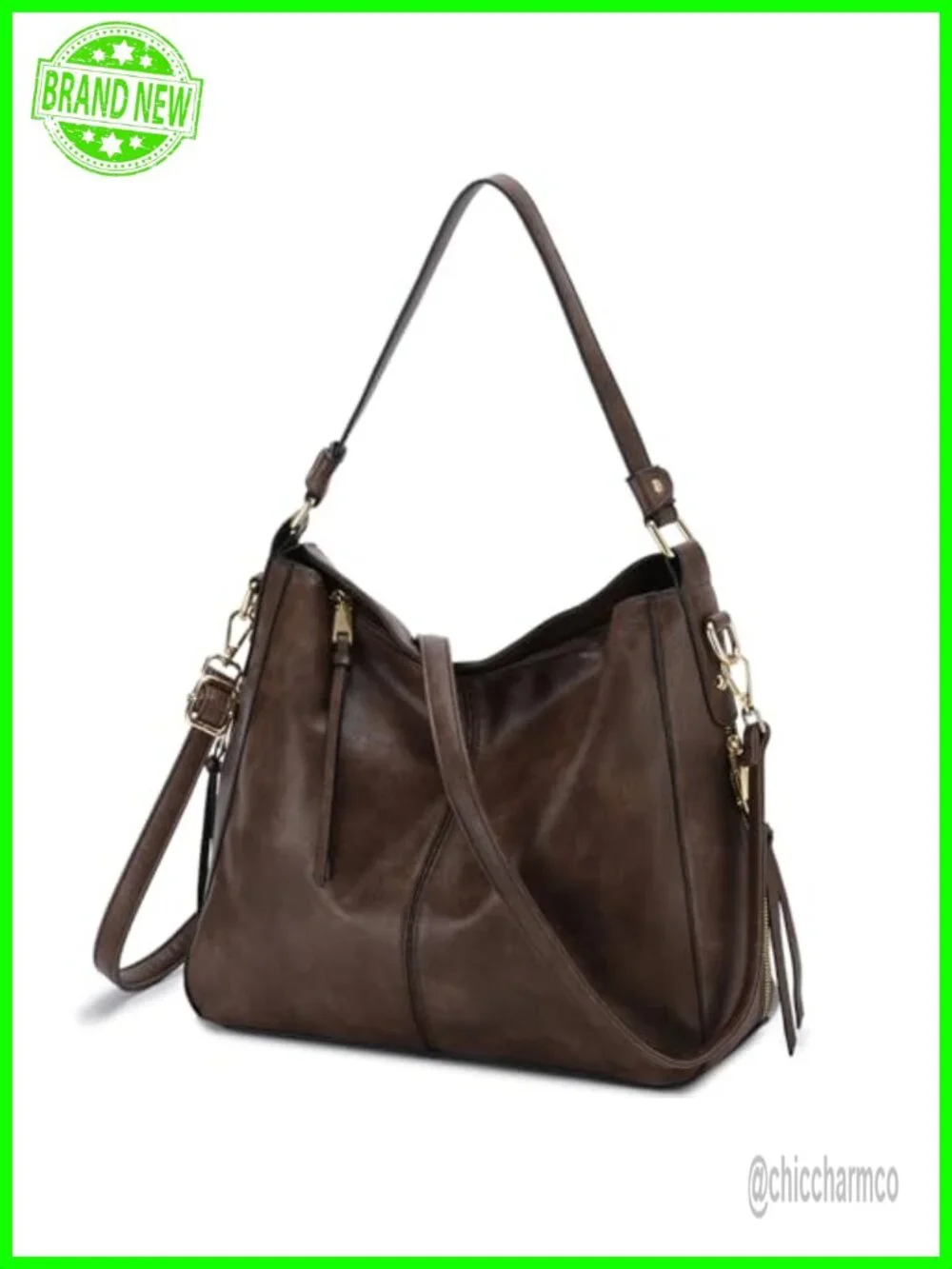 Faux Leather Hobo Shoulder Bag with Adjustable Strap for Women